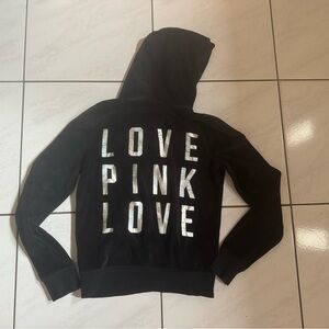 Pink Victoria’s Secret Black Velvet Jacket. Zip Hoodie. Vintage. Size: Medium